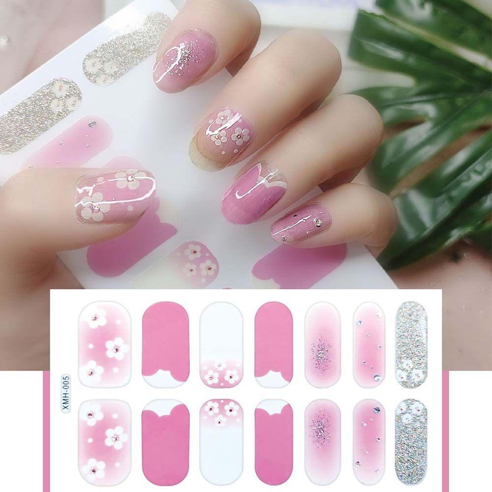 Set 14 Miếng Dán Móng Tay 3D Phong Cách Nhật Bản Tự Dính