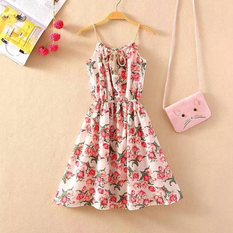 Đầm voan hoa ngắn hai dây dáng chữ A ôm lưng cao phong cách Hàn Quốc cho nữ mặc đi chơi