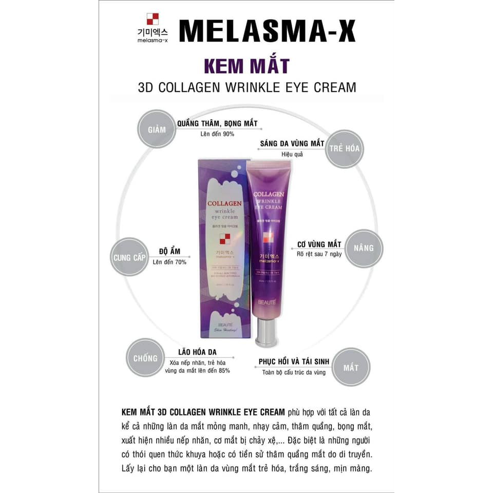Kem dưỡng mắt xóa thâm 3D Collagen Wrinkle Eye Cream Melasma-x Beaute