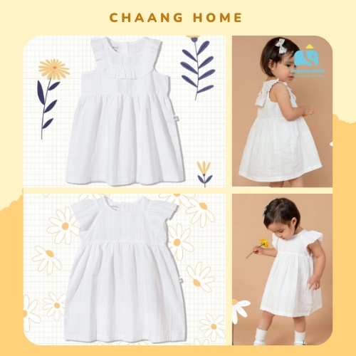 Chaang váy cotton cánh tiên, váy cổ bèo summer trắng cho bé gái