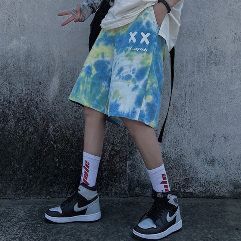 Quần short AOKANG họa tiết màu nhuộm phong cách Hong Kong thời trang cho nam