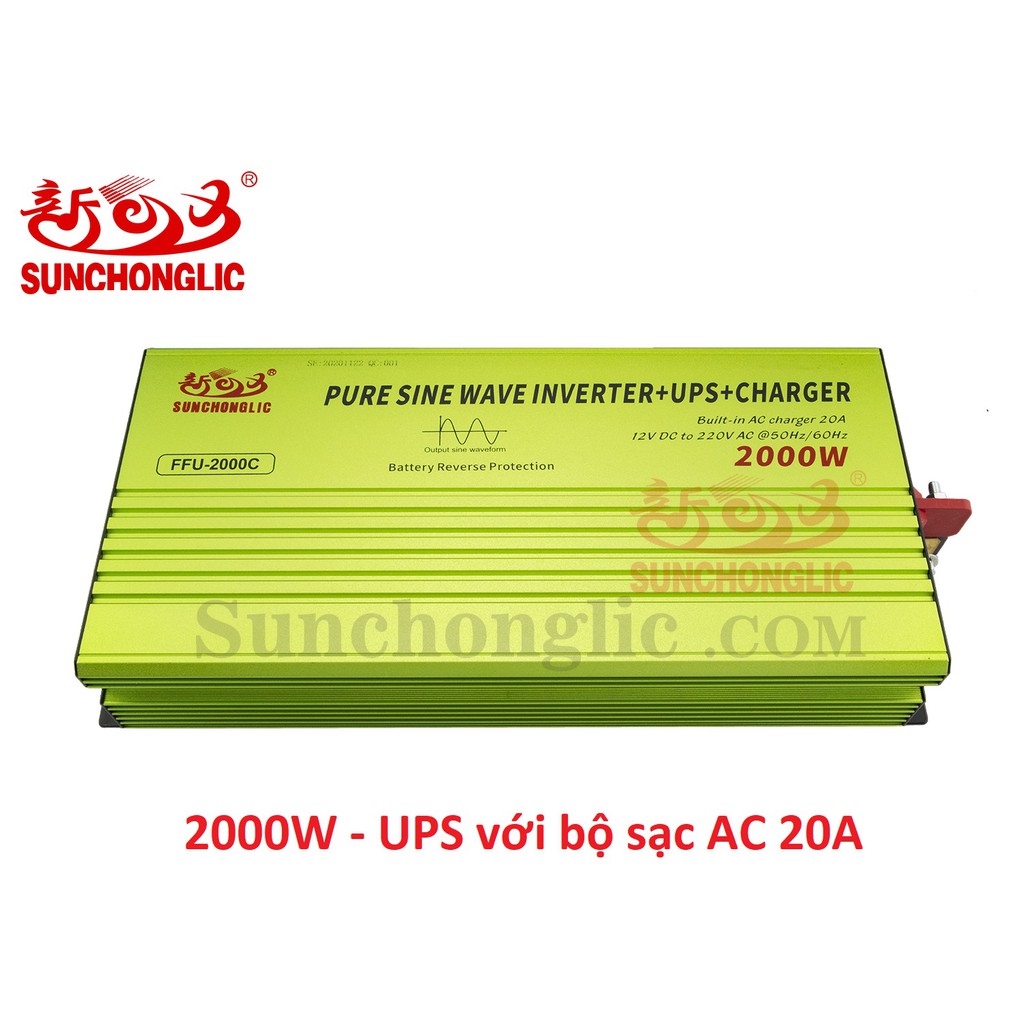 KICH ĐIỆN INVERTER 12V 2000W SIN CHUẨN 2IN1 Sạc lưới 20A Và UPS FFU-2000C Hàng Chất Lượng