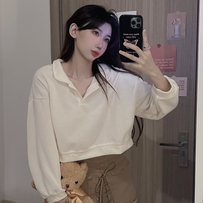 Áo thun polo ZHELIHANGFEI tay dài dáng rộng dễ phối đồ