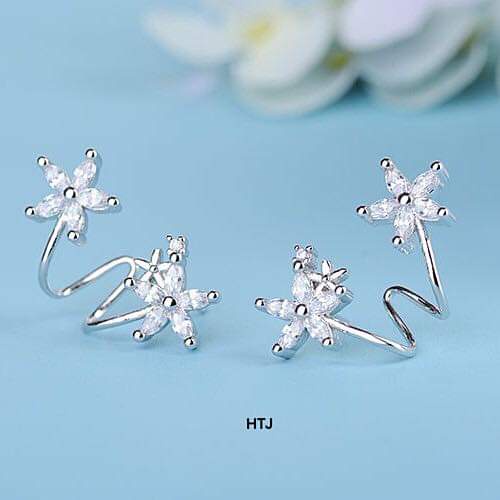 Bông tai BẠC TA vành tai dạng xoắn phối hoa đá mẫu hot- TRANG SỨC BẠC VÀ TRAI gian hàng chính hãng cam kết bạc chuẩn