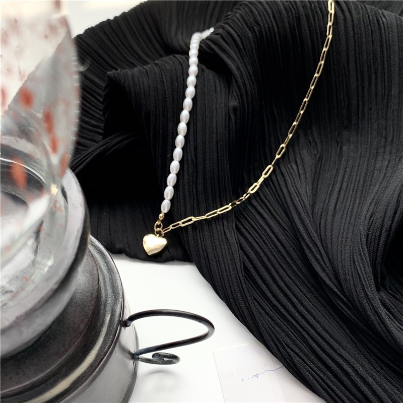 Dây chuyền hạt trai tim ulzzang màu vàng