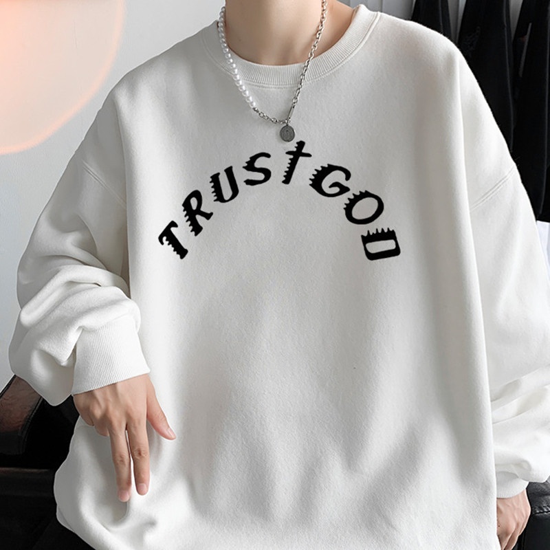 Áo Nỉ Sweater Trust God, Áo Hoodie Chất Nỉ Bông Dày Dặn Form Rộng Phong Cách Basic Stress Style