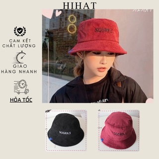 Mũ bucket đơn giản chất nhung thêu chữ phong cách unisex dành cho nam nữ