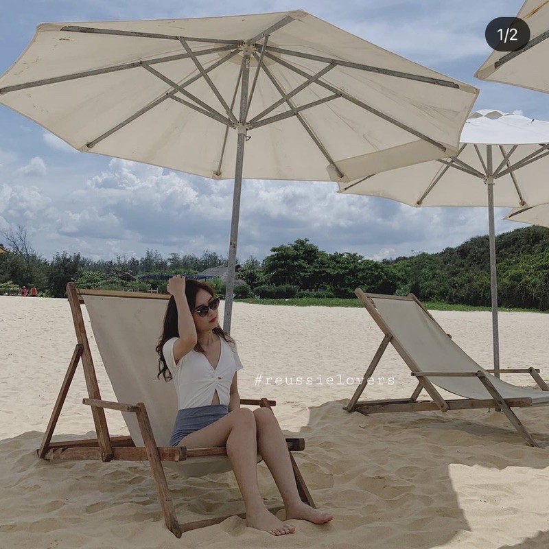 𝑹𝑬𝑼𝑺𝑺𝑰𝑬 𝑩𝑰𝑲𝑰𝑵𝑰 Đồ bơi liền một mảnh áo cộc tay/ dài tay phối xanh trắng phong cách Hàn Quốc #rsbkn104