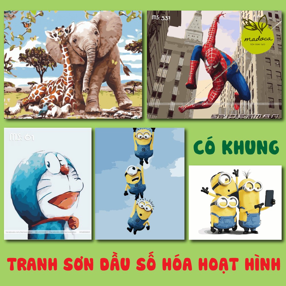 Tranh sơn dầu tự tô màu theo số chủ đề hoạt hình có khung