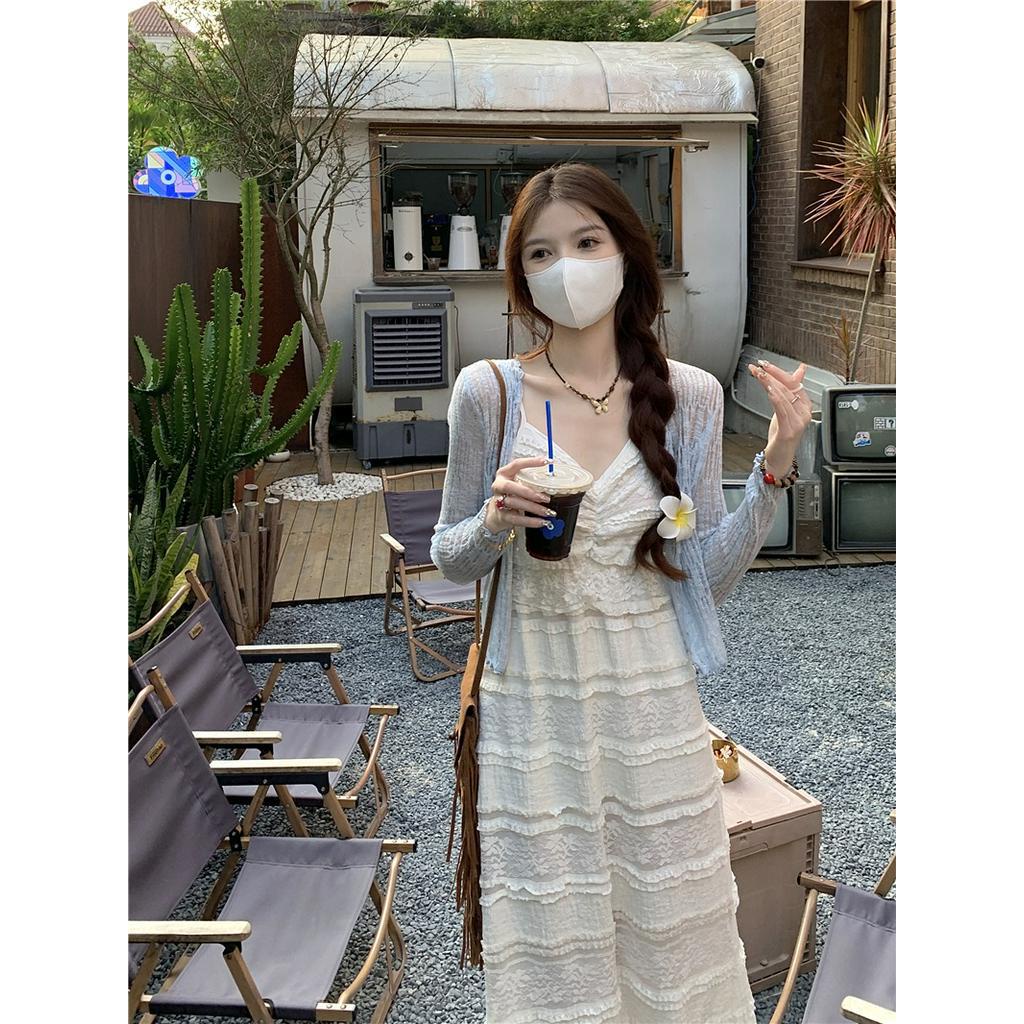 Đầm Dây Ren Mỏng Dài Tay Phong Cách Hàn Quốc Cổ Điển 62148