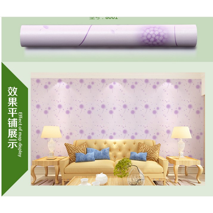 Decal giấy dán tường hoa bồ công anh tím khổ rộng 45cm ( giá bán 1m dài tới )