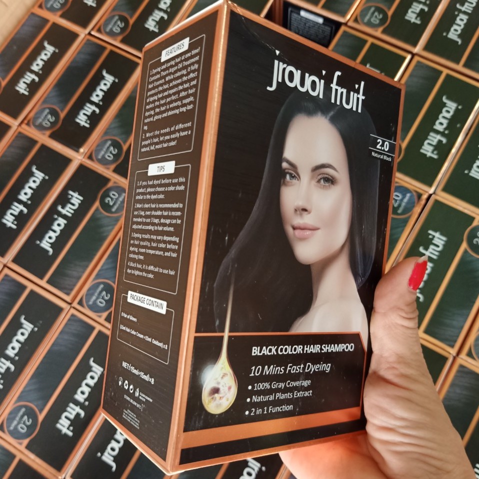 Combo hộp 8 gói GỘI LÀ ĐEN Jrouoi Fruit Black Color Hair Shampoo 8x30ml