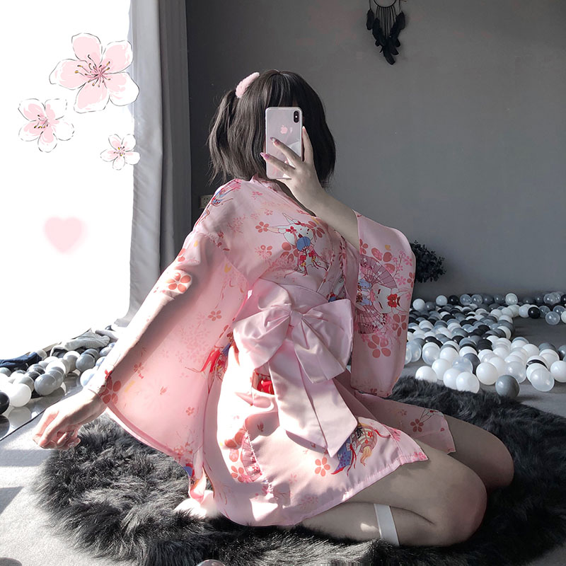 Áo Choàng Ngủ Kimono In Họa Tiết Hoa Lá Quyến Rũ Dành Cho Nữ