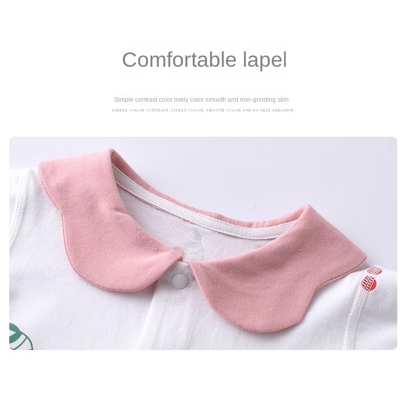 Bộ Áo Liền Quần Cotton Cổ Búp Bê Hoạt Hình Dễ Thương Cho Bé Trai Gái 0-24 Tháng Tuổi