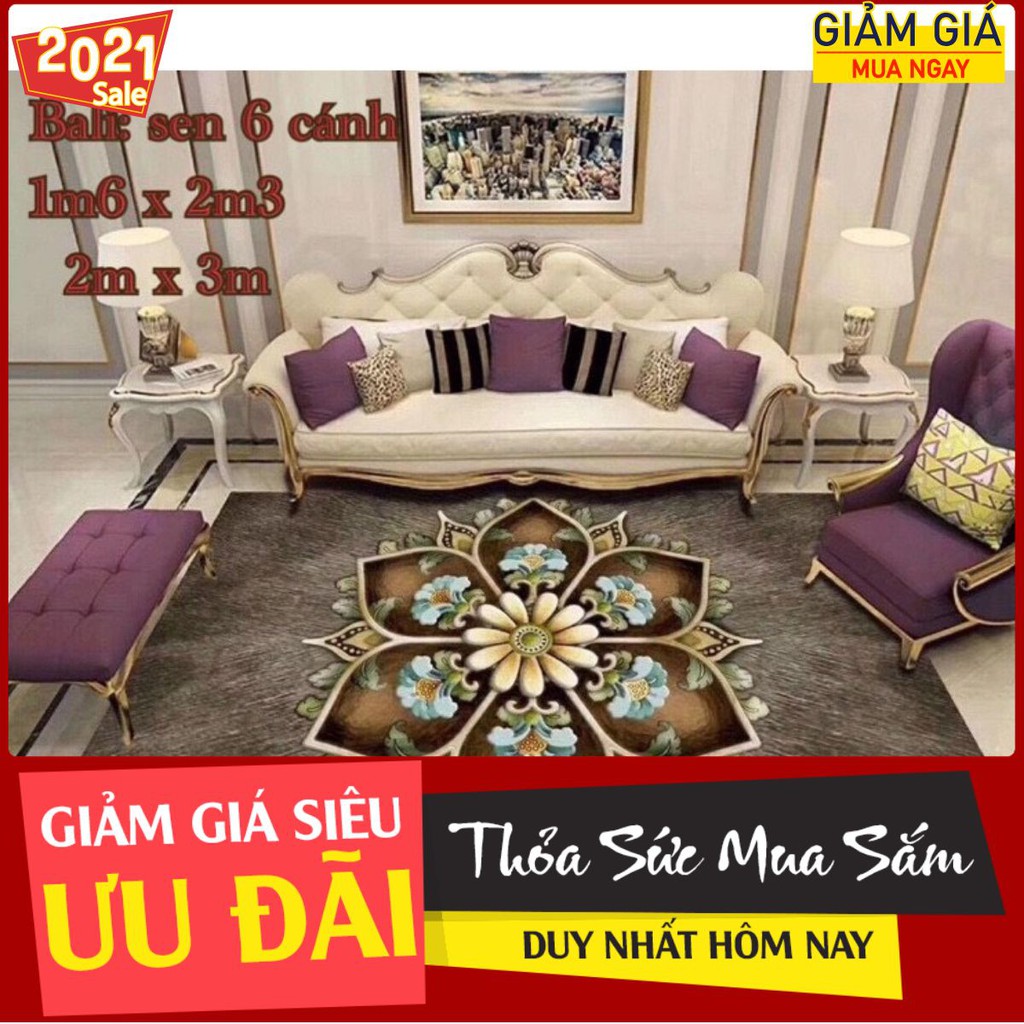 [sale lỗ thảm bali]Thảm lì bali trang trí phòng khách,Thảm trang trí họa tiết sen 6 cánh