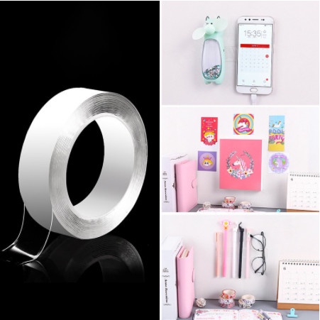 Băng dính nano trong suốt 2 mặt , keo dính đa năng trên mọi chất liệu có thể tái sử dụng A011