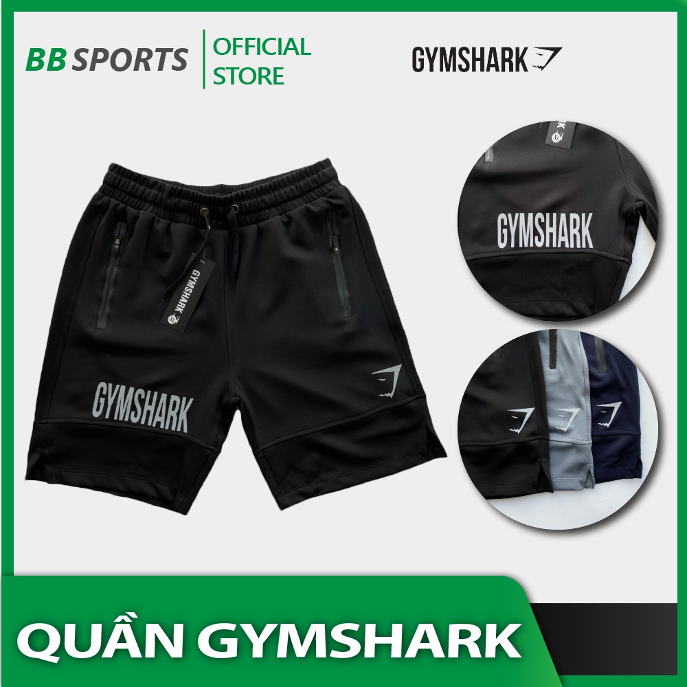 Quần short tập gym Gymshark logo phản quang, khóa chống nước - Quần đùi thể thao cao cấp - BB Sports