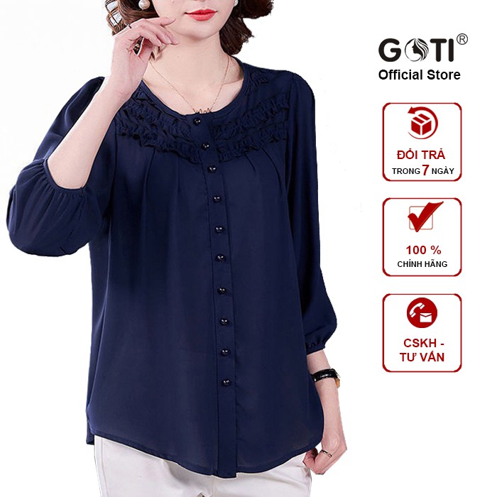 GOTI - Áo Trung Niên Nữ Cao Cấp Dáng Suông Rộng Cổ Tròn, Tay Lững Tặng Mẹ 3A08 3A06 3A07