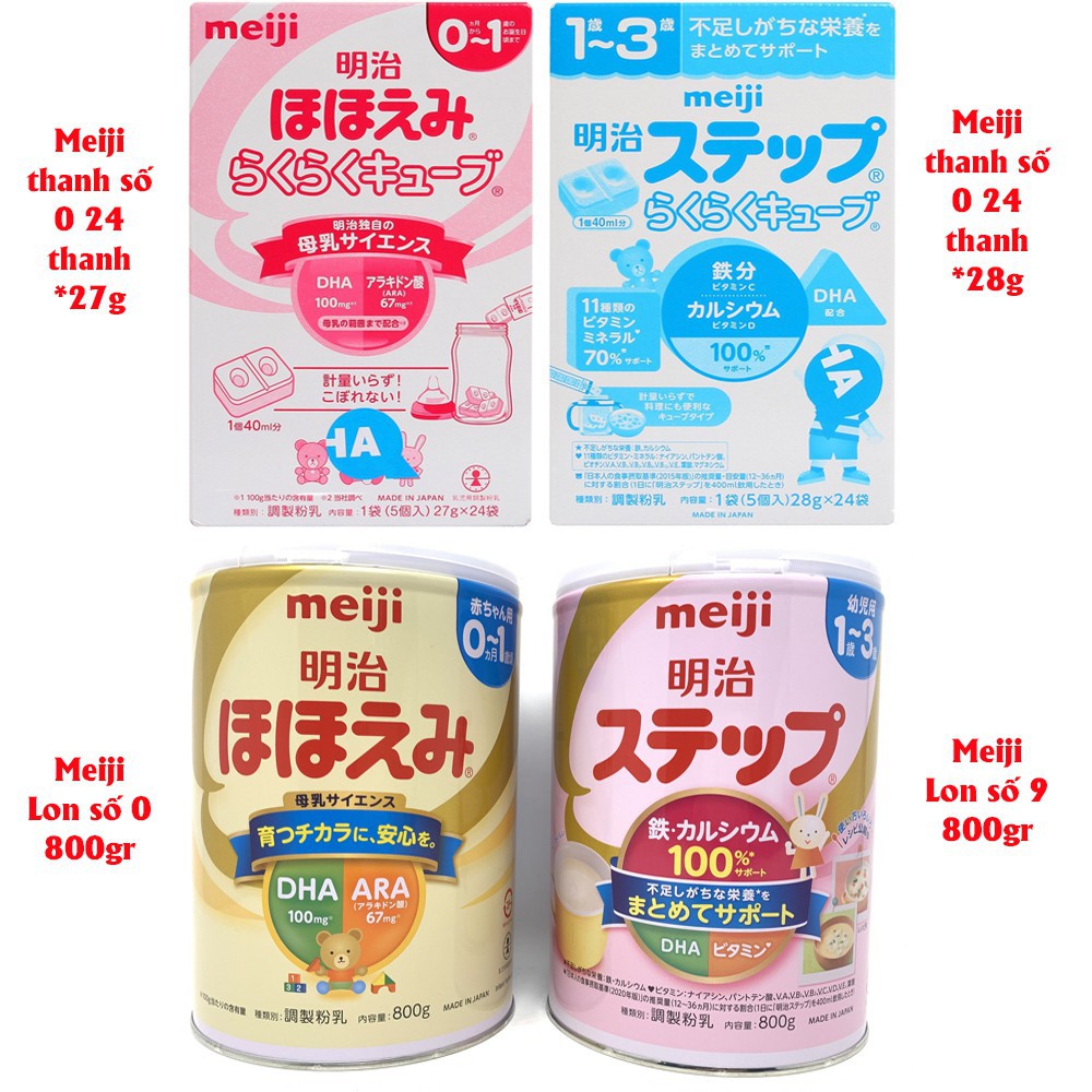 Sữa Meiji nội địa Nhật Sữa bột Meiji lon 800gr, sữa thanh Meiji 24 thanh