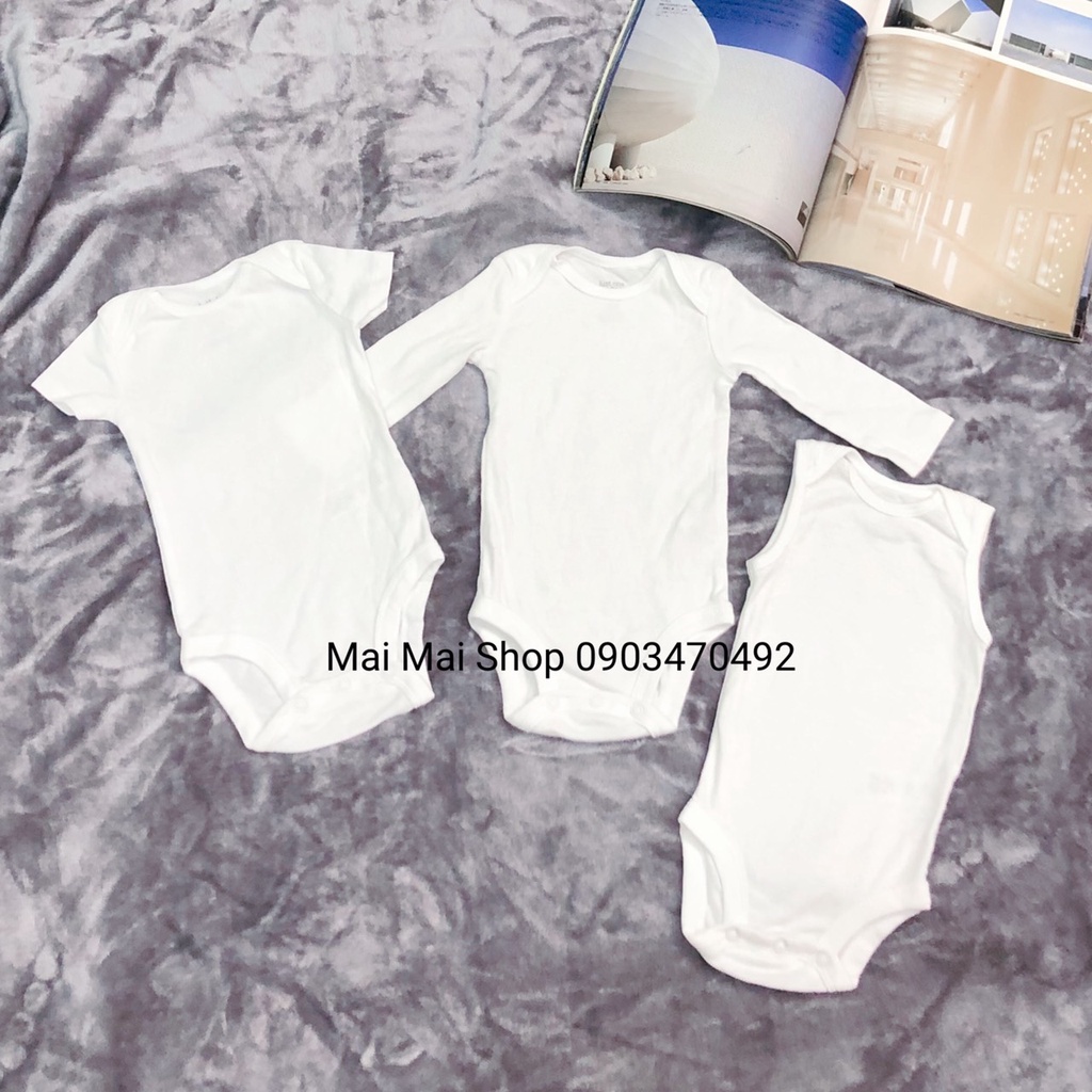 Body chip trắng trơn xuất dư chất cotton mềm mát thấm mồ hôi an toàn cho da bé- Bodysuit cho bé sơ sinh 0-24 tháng