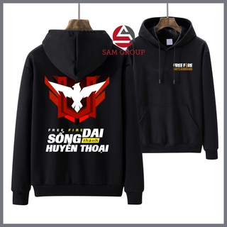 Áo khoác free fire kiểu dáng hoodie logo rank huyền thoại 2 màu trắng và đen