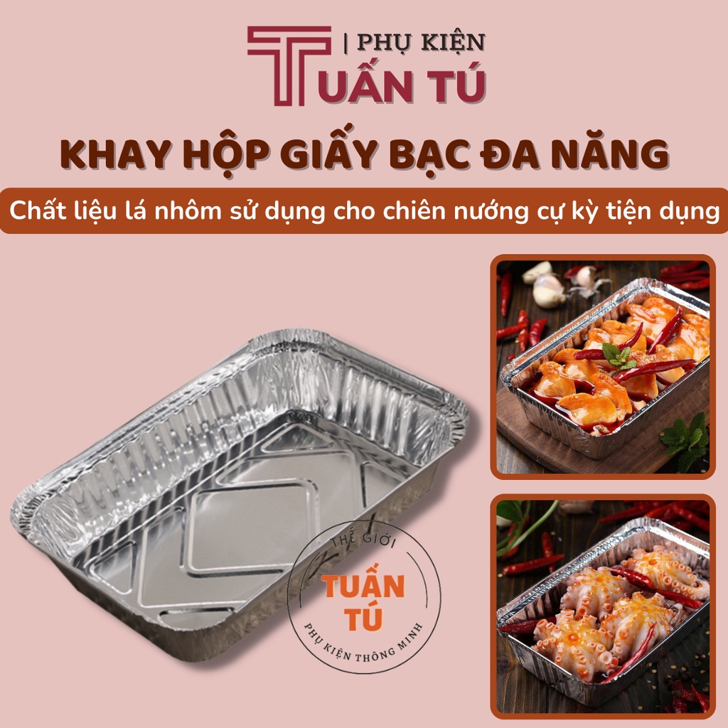 Set 10 khay giấy bạc đựng thực phẩm dùng để chiên nướng hình chữ nhật dùng một lần - Tuấn Tú Office Store