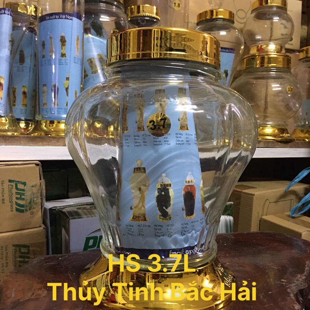 BÌNH NGÂM RƯỢU THỦY TINH CAO CÂP 3.7 Lít -KHÔNG CHÌ  SẢN XUẤT TẠI VIỆT NAM-THỦY TINH BẮC HẢI