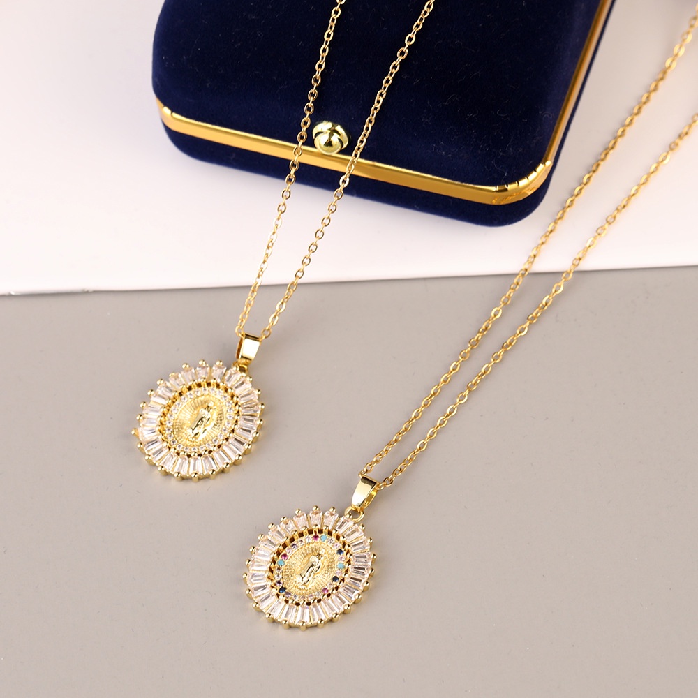 ❤zheting❤ cổ Mặt Hình Thang Đức Mẹ Mary Hình Học Đính Đá Zircon Nhiều Màu Sắc Thời Trang Âu Mỹ