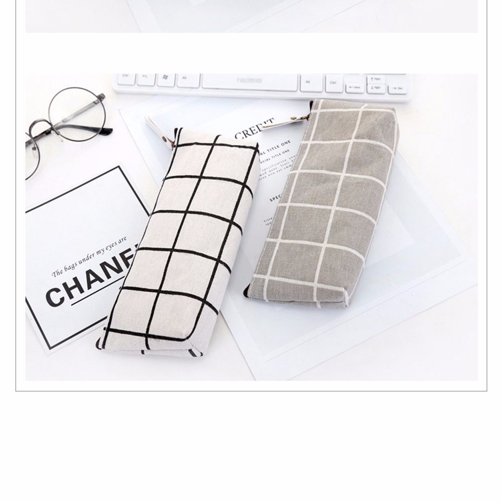 Túi đựng bút bằng vải canvas màu trơn họa tiết sọc caro dễ thương BACK2LIFE