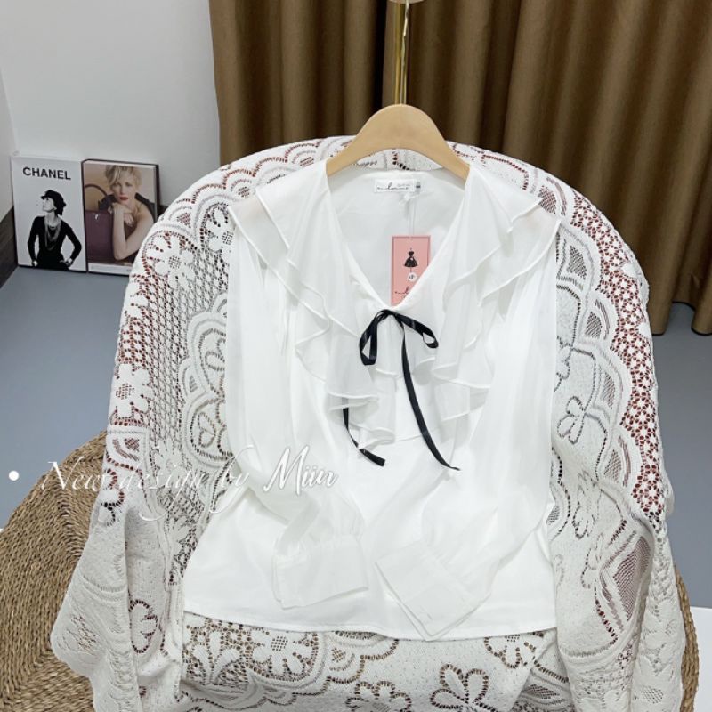 Áo cổ bèo 2 tầng nơ ruy băng | BigBuy360 - bigbuy360.vn