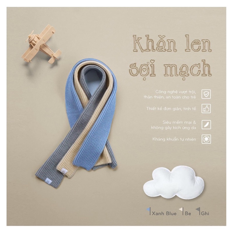 Khăn len sợi mạch màu tây, siêu mềm, kháng khuẩn cho bé