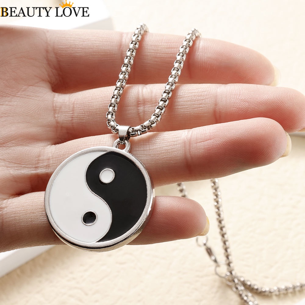 Vòng cổ Mặt Âm Dương Bằng Thép Không Gỉ Màu Trắng / Đen Phong Cách Yin and Yang Gossip Thái Cực Quyền Thời Trang Cho Nam