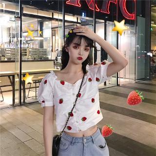 Áo Croptop Tay Ngắn Hoạ Tiết Thêu Ngọt Ngào Cho Phái Nữ