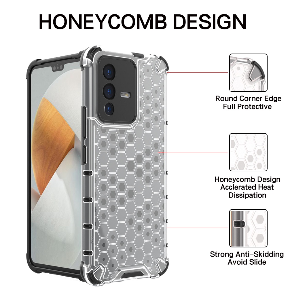 Ốp Điện Thoại Nhựa Cứng Trong Suốt Bề Mặt Gồ Ghề Chống Sốc Họa Tiết Tổ Ong Cho Vivo V23 V21 V21e V17 V15 Pro SE Neo
