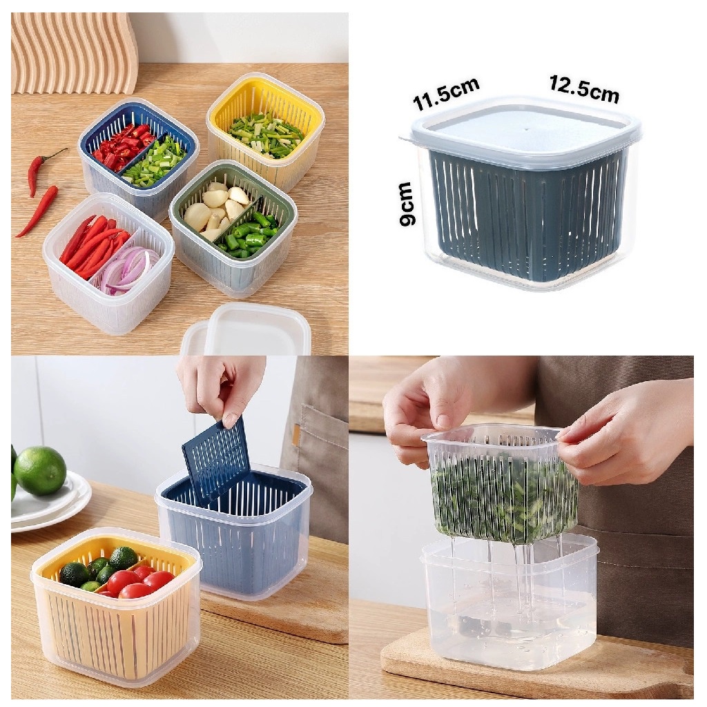 Hủ đựng có lưới thoát nước 2 ngăn