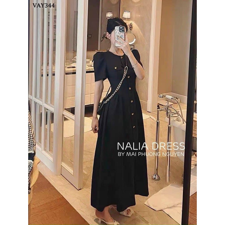 Đầm midi đen túi nắp thanh lich,cổ điển