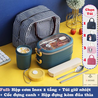 [FULL COMBO] Hộp Cơm Giữ Nhiệt Lúa Mạch 2 Tầng Ruột Inox 304 - Hộp Cơm Văn Phòng