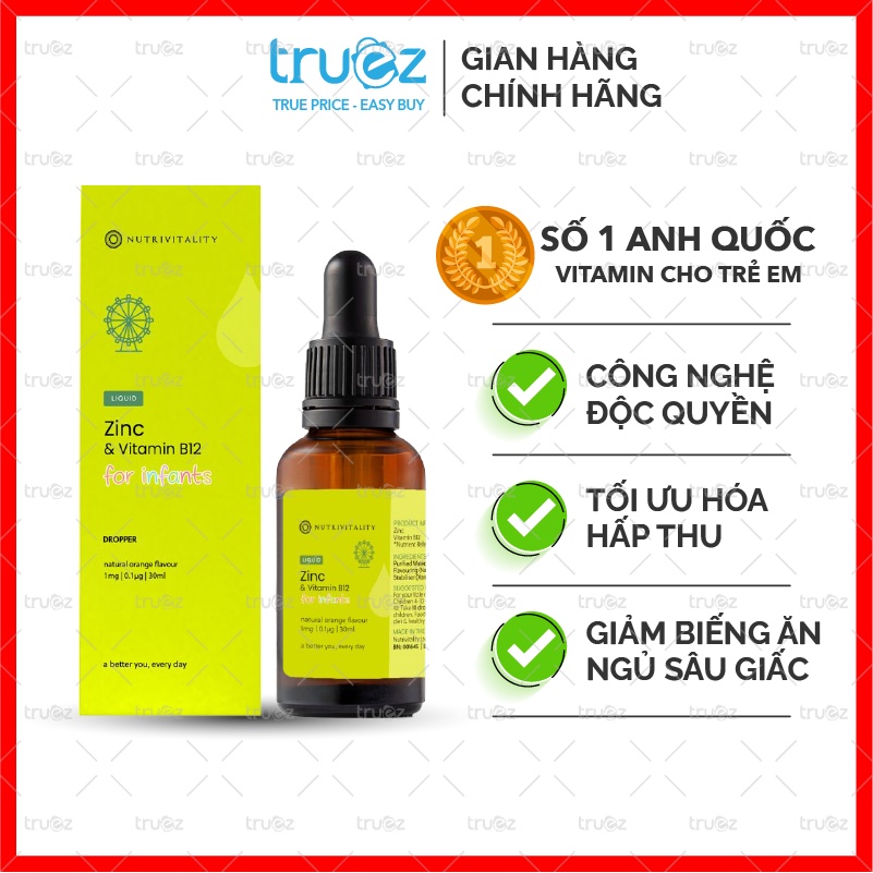 Kẽm giọt + Vitamin B12 Giảm biếng ăn, quấy khóc [UK] Nutrivitality Nội địa Anh 30ml [Chính hãng]