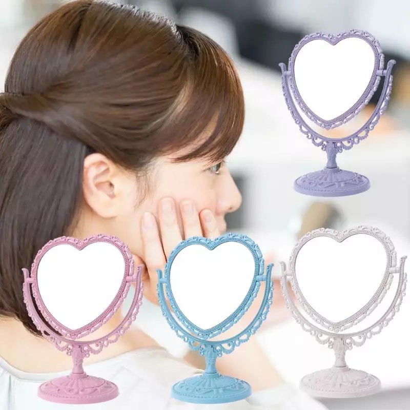 Gương Trang Điểm 2 Mặt Hình Trái Tim Kiểu Dáng Vintage Phong Cách Cổ Điển Retro