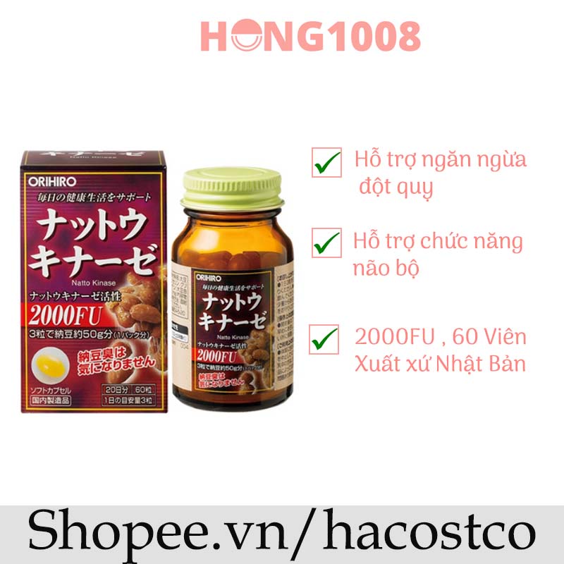 Viên Uống Orihiro Natto Kinase Hỗ Trợ Ngăn Ngừa Tai Biến 60 viên - Nattokinase của Nhật