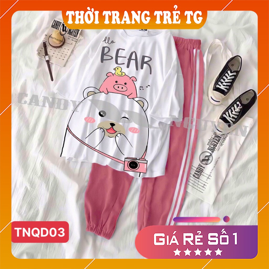 Đồ bộ hoạt hình 💕𝑭𝒓𝒆𝒆𝒔𝒉𝒊𝒑💕 Set đồ nữ TNQD01 Tiểu KL Set bộ Quần JOGGER+ ÁO cartoon 3D Cute Form Rộng Cực Thoáng Mát