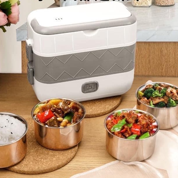 Hộp cơm văn phòng cắm điện 3 tầng đa năng hâm nóng và tự nấu chín thức ăn với 4 hộp Inox