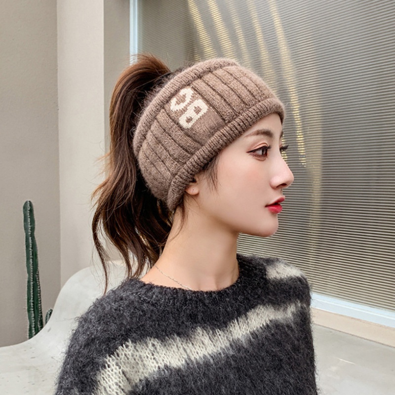 Mũ Beanie Dệt Kim Hở Chóp Thời Trang Mùa Đông Cho Nữ