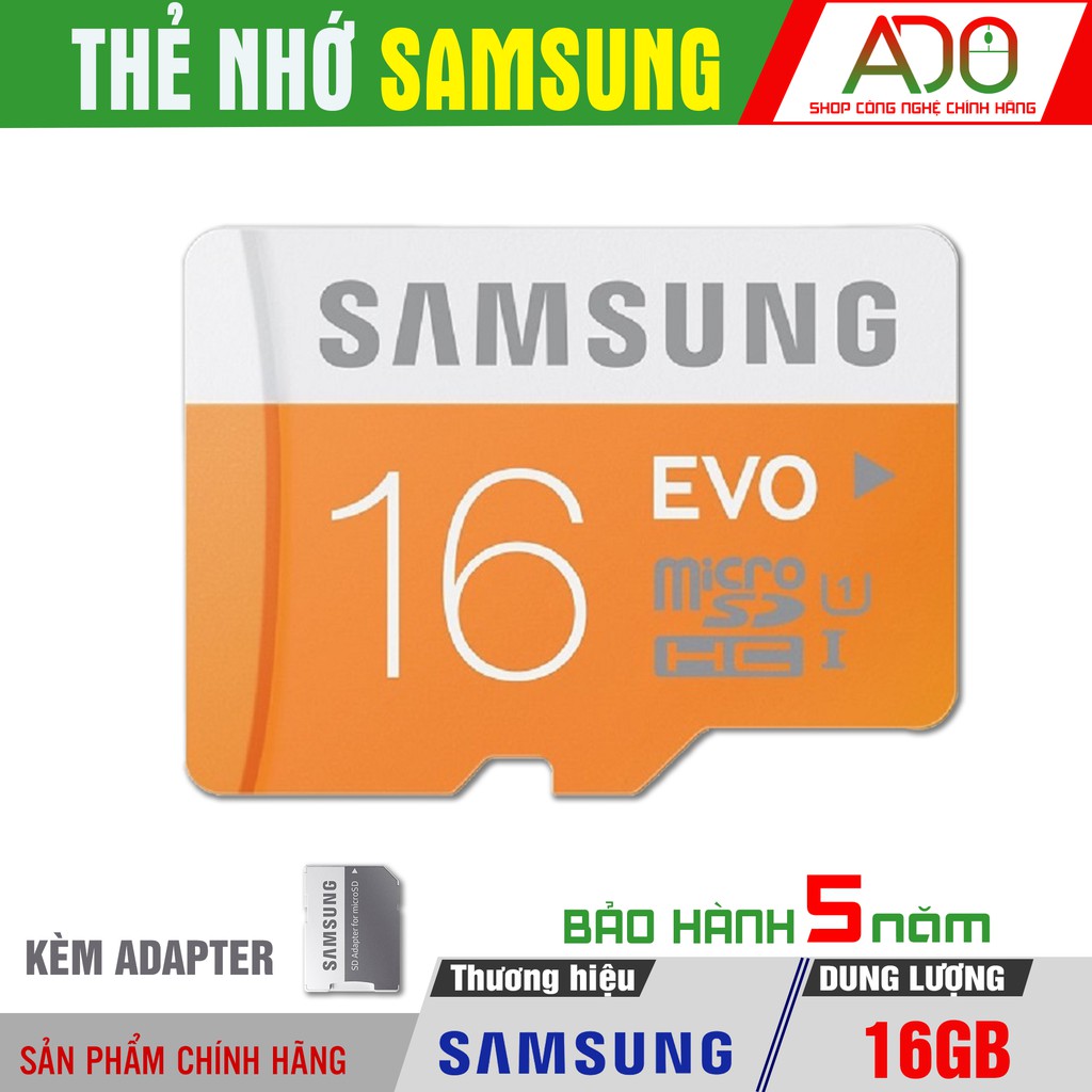 - Thẻ nhớ Samsung 16GB - Class10 - MicoroSD SAMSUNG EVO PLUS 16GB - Bảo hành 5 năm - Kèm Adapter