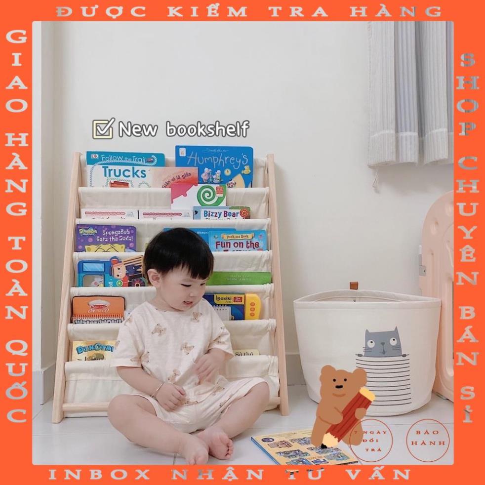 Kệ đựng sách, kệ sách gỗ cho bé GU DECOR WOODEN giá sách 7 tầng bằng vải kèm khung gỗ cao cấp cngoc