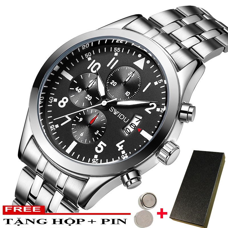 Đồng Hồ Nam Lịch Ngày SWIDU S2628 Doanh Nhân Dây Thép Cao Cấp Không GỈ _Full Box