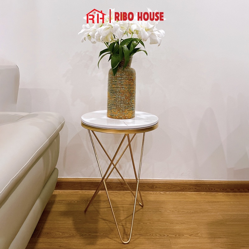 Bàn trà sofa mặt đá tròn vân mây RIBO HOUSE khung kim loại sơn tĩnh điện hình sao trang trí phòng khách phòng ngủ RIBO82