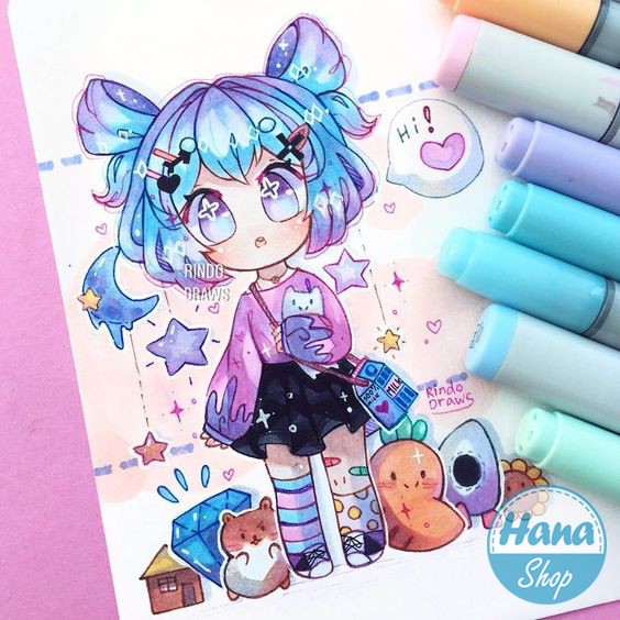 Tranh tô màu Anime CHIBI(20-60 tranh) -Giấy vẽ dày đẹp, thích hợp màu chì, dạ, màu