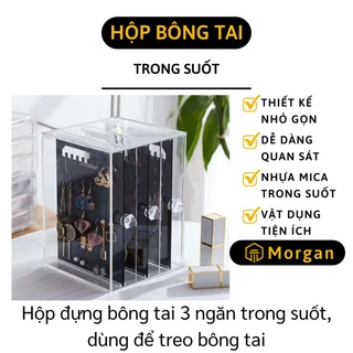 [1 ĐỔI 1] Hộp Đựng Trang Sức - Hộp Treo Khuyên Tai, Hoa Tai 3 Ngăn Chống Bụi 9067