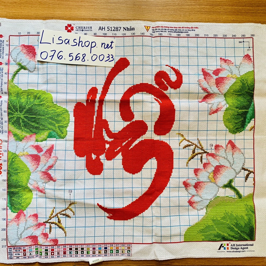 Tranh thêu chữ thập NHẪN đã thêu 60x50cm thành phẩm 51287